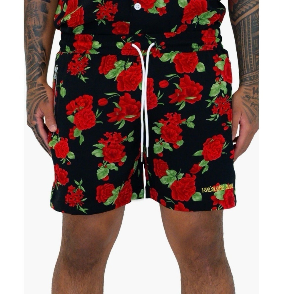 Island Avenue Daily Red Roses Floral Drawstring Shorts Men’s Size Large - Picture 5 of 14